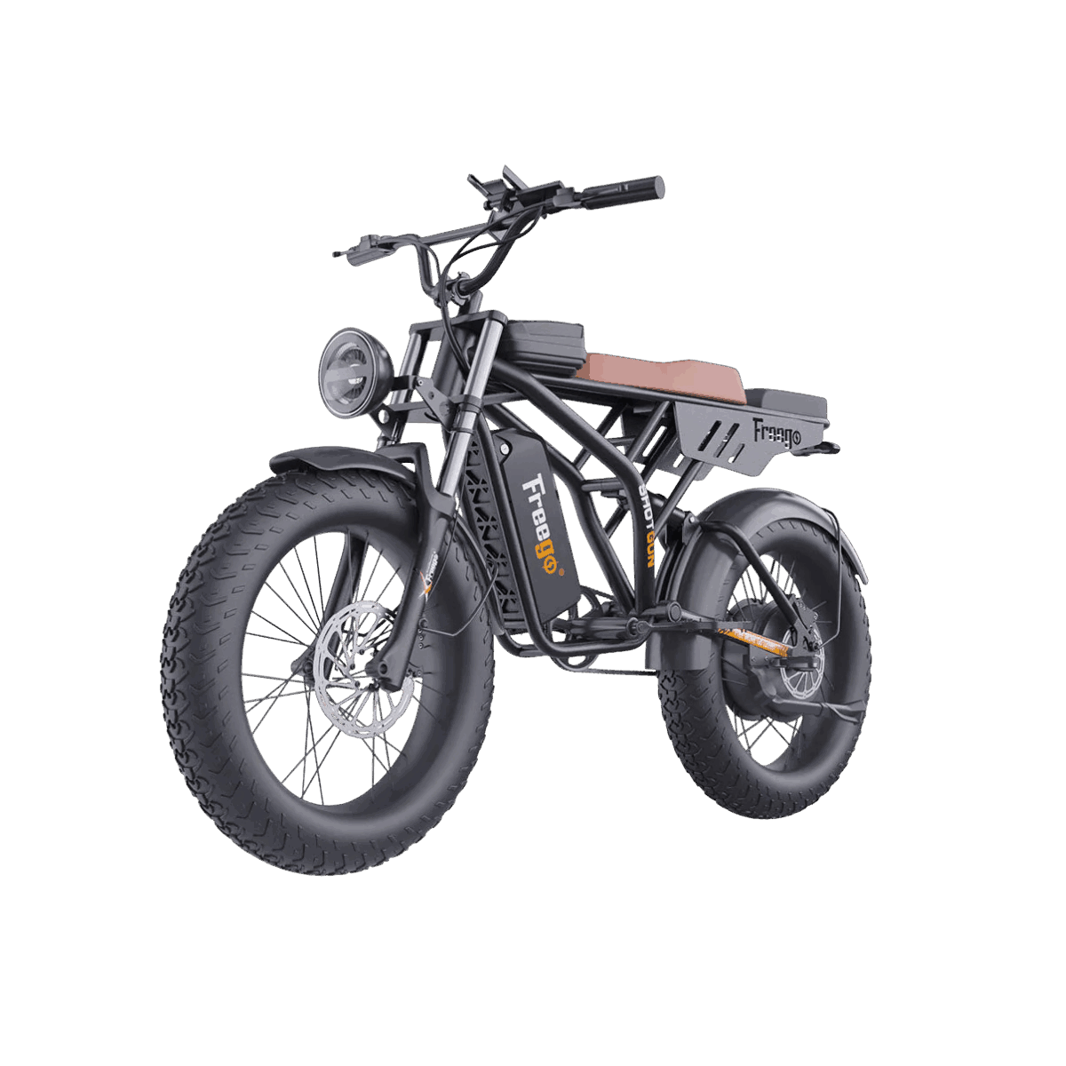Electric bike with thick tires on a gray background