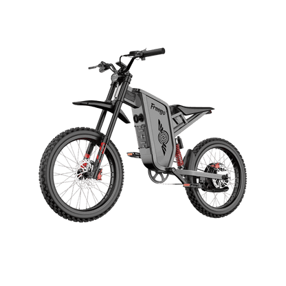 Electric bike with 'Freeco' branding on a gray background