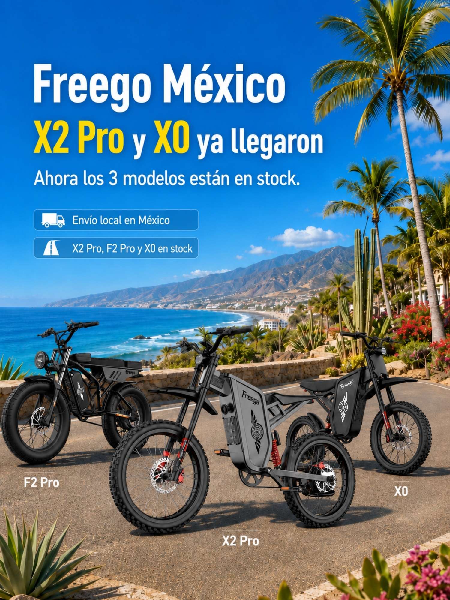 Freego México ebike F2 Pro, X2 Pro y X0 disponibles con envío local en México.