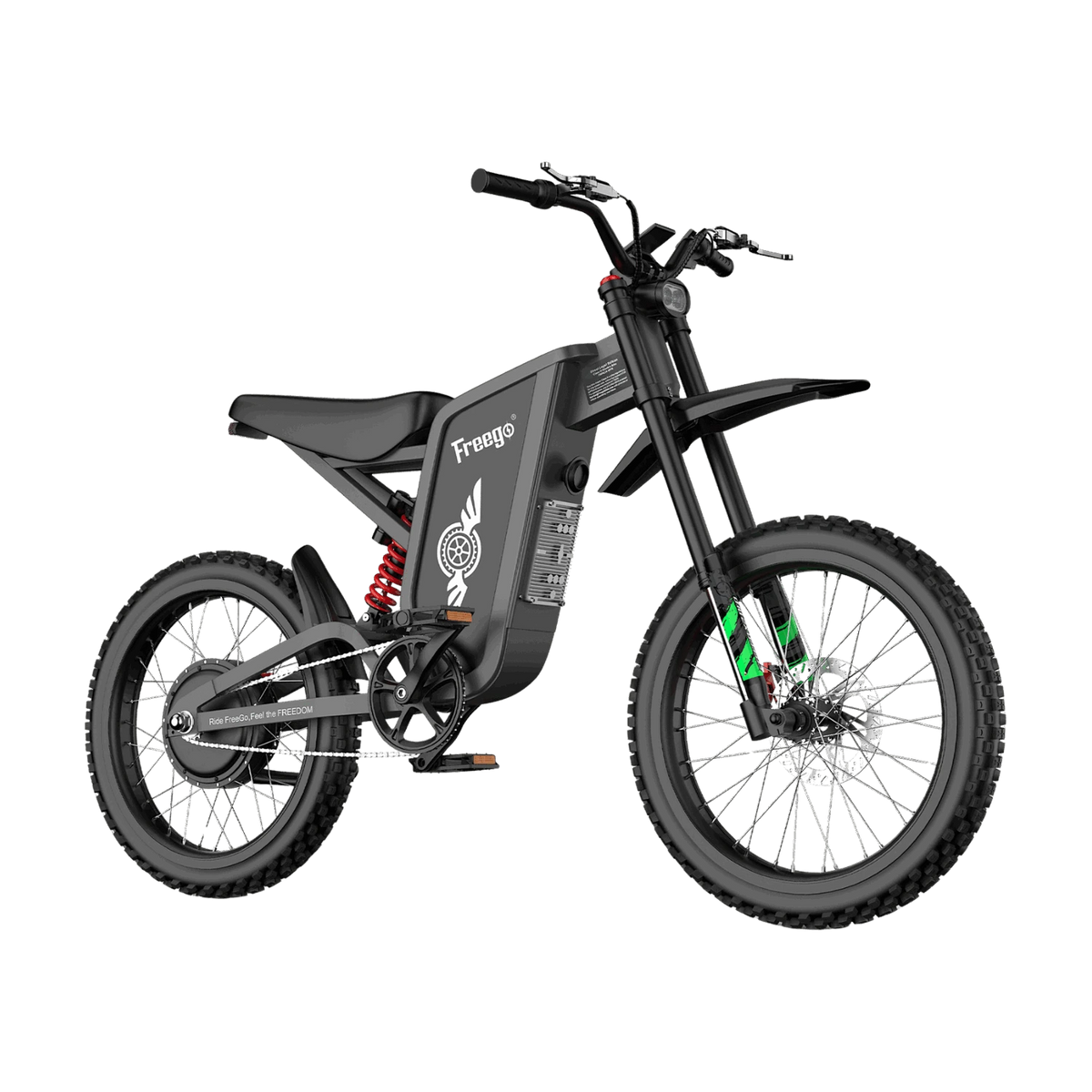 Bicicleta eléctrica todoterreno Freego X2 Pro, vista de tres cuartos orientada hacia la derecha