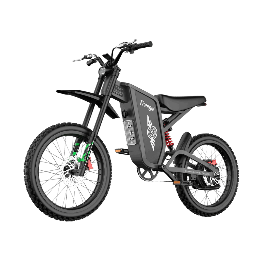 Bicicleta eléctrica todoterreno Freego X2 Pro, vista de tres cuartos orientada hacia la izquierda